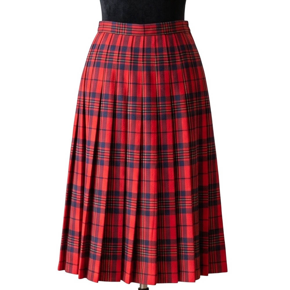 Vintage PENDLETON Red Leslie Tartan Plaid Wool Pleated Skirt USA Heritage XS